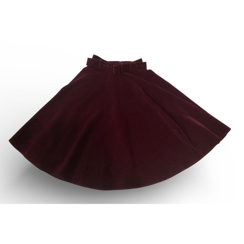 ModCloth collectif  velvet swing skirt/A-Line belted midi skirt size S burgundy - Picture 6 of 9